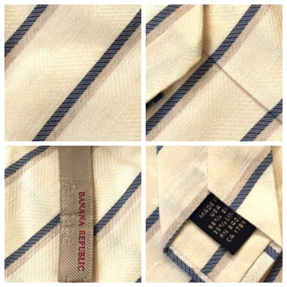 NWOT BANANA REPUBLIC Heritage Striped Silk-Linen Blend Men’s Tie, Yellow - Picture 6 of 8